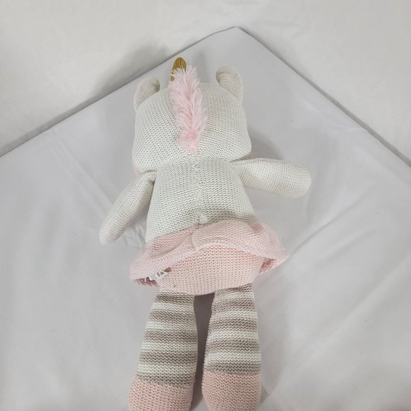 Living Textiles Kenzie Unicorn Plush Rattle 16” Knit Pink White Stuffed Toy - Picture 7 of 10